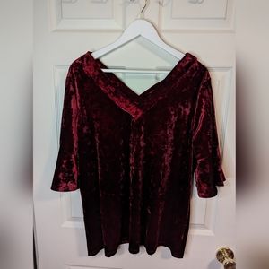 Como Blu Burgundy velour flare bell sleeves size XL